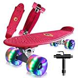 22" Skateboard Planche à roulettes avec LED Light Up Roues, Table en Plastique Renforcé, Mini Cruiser Roulement ABEC-7, pour Fille ...