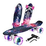BELEEV Skateboard complet Mini Cruiser pour enfants, adolescents, adultes, roues lumineuses LED avec clé en T tout-en-un pour débutants, Violet ...