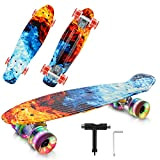 CAROMA Penny Board, 22Inch/56cm Skateboard pour Enfants, Skateboard avec Roues Lumineuses LED, Mini Cruiser Skateboard pour Fille Garçon Débutant (l'eau ...