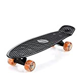 Deuba Skateboard 22' Noir Orange Mini Planche à roulettes Max. 100 kg Roues ABEC 7 avec LED Style rétro Vintage ...