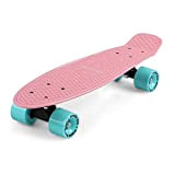 Deuba Skateboard 22' Rose-Mint Mini Planche à roulettes Max. 100 kg Roues ABEC 7 Style rétro Vintage Plateau antidérapant