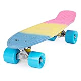 LAND SURFER® Skateboard Cruiser complet, planche 3 couleurs, style pastel, 56 cm, roulements ABEC 7, roues bleues 59 mm, polyuréthane ...
