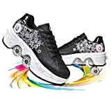 Patin À Roulette Fille, Sneakers Roller Chaussures De Skateboard Baskets avec Roues Sport Gymnastique Mode Multi-usages Kick Roller Shoe pour ...