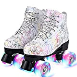 Patins à roulettes pour Femmes et Hommes,Roller Chaussure Quad Classiques avec Roues LED Allumées en PU pour Patins A roulettes,Roller ...