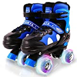 Patins à roulettes Réglable Enfant, Roller Skates pour Filles et Garçon, avec 8 Roues Lumineux LED, Rollers Quad Protection Complète ...
