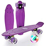 ROYWY Skateboard Complete Mini Cruiser Skateboard for Kids Teens Adults LED Light up Wheels with All-in-One Skate T-Tool for Beginners ...