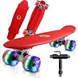 Saramond Skateboard complet 55 cm Mini Cruiser Retro Skateboard pour enfants adolescents adultes débutants Roues LED multicolores avec outil Tout-en-un ...
