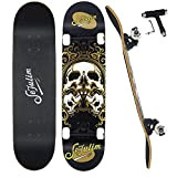 Sefulim Skull Skateboard Complete 31x8 inches Double Kick Trick Skateboards Cruiser Penny Beginners Longboard with Maple Deck Adult Boys Also ...