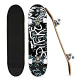 Skateboard complet, 8" x 31" avec bois d'érable 7 couches, roues 85A et roulements à billes ABEC-7, skateboard complet pour ...