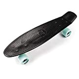Skateboard complet mini cruiser rétro en plastique, parfait pour enfants, unisexe, 56 cm, Noir/minth/argenté