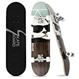 Skateboard, Planche Skate Board Complet 79 x 20 cm, Planche à Roulette en Bois d'érable Canadien 7 Couches avec Double ...