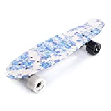 Skateboard Plastic Cruiser Ridge Mini Skate 22"/56cm Planche a roulettes Vintage Complet (Flowers White)