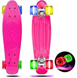 Skevic Skateboard 55 cm/22" pour débutants adultes et enfants, mini Cruiser Retro Skateboard avec All-in-One Skate T-Tool, Skateboard avec 4 ...