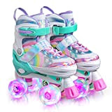 Sulifeel Rainbow Unicorn Roller Skates Patins à roulettes Réglable Roues LED spéciales, Rollers Quad Amusants pour Enfants, Femmes et File ...