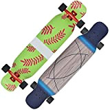 YATT Longboard Skateboard, 42 Pouces Érable 8 Couches Double Inclinaison Motif Vert Pomme Brossage Street Dance Board Longboard Skateboard Convient ...