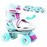Yvolution Neon Combo Skates | 2-1 Quad and Inline Skates for Kids with LED Wheels | Adjustable Sizing (Teal Pink, ...